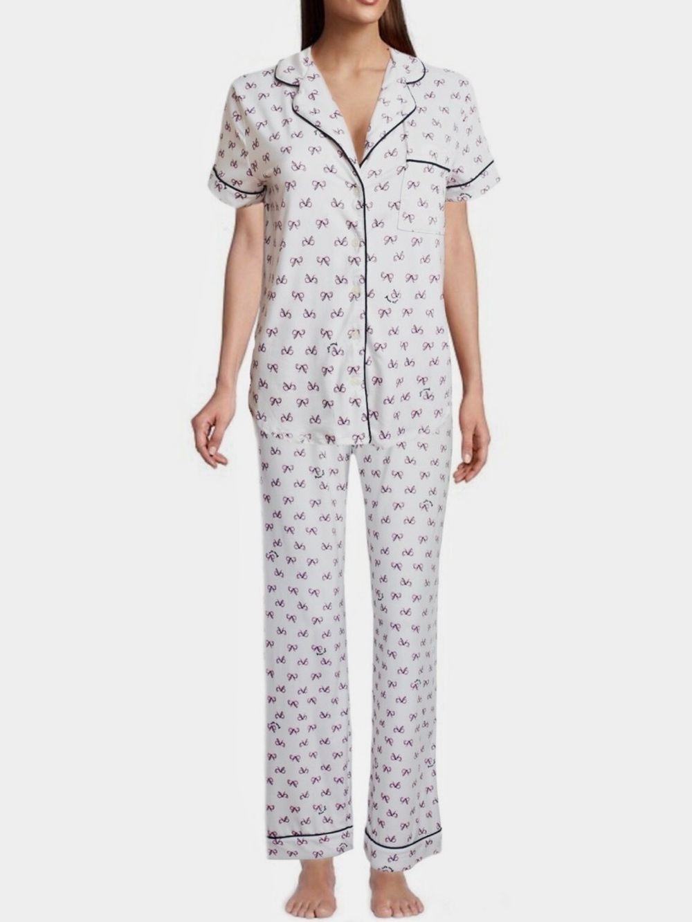 ♠️ Kate Spade pajama set: short sleeve top and pants. Size XL. White and pink